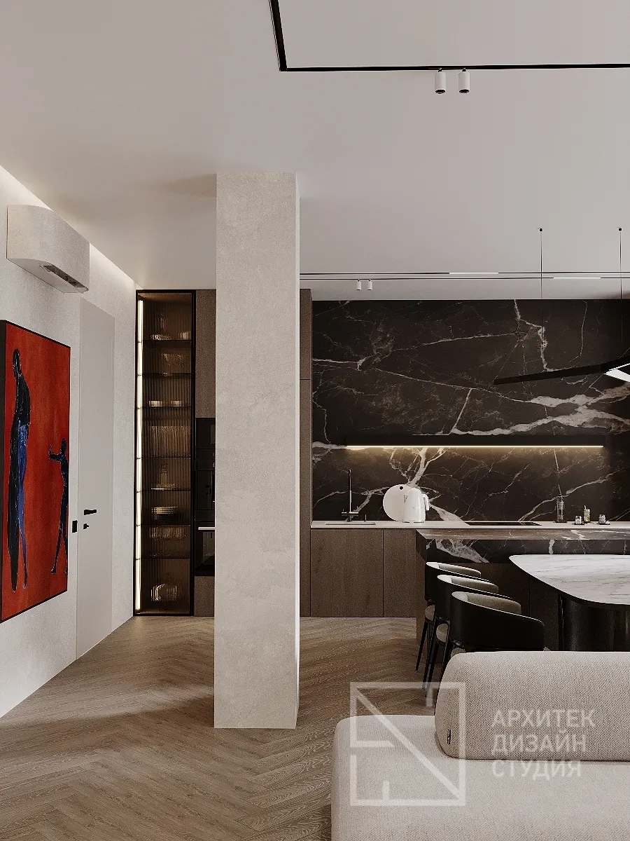 Дизайн интерьера квартиры в г. Абакан по ул. Авиаторов 1В/2 - Гостиная-кухня - Фото 1